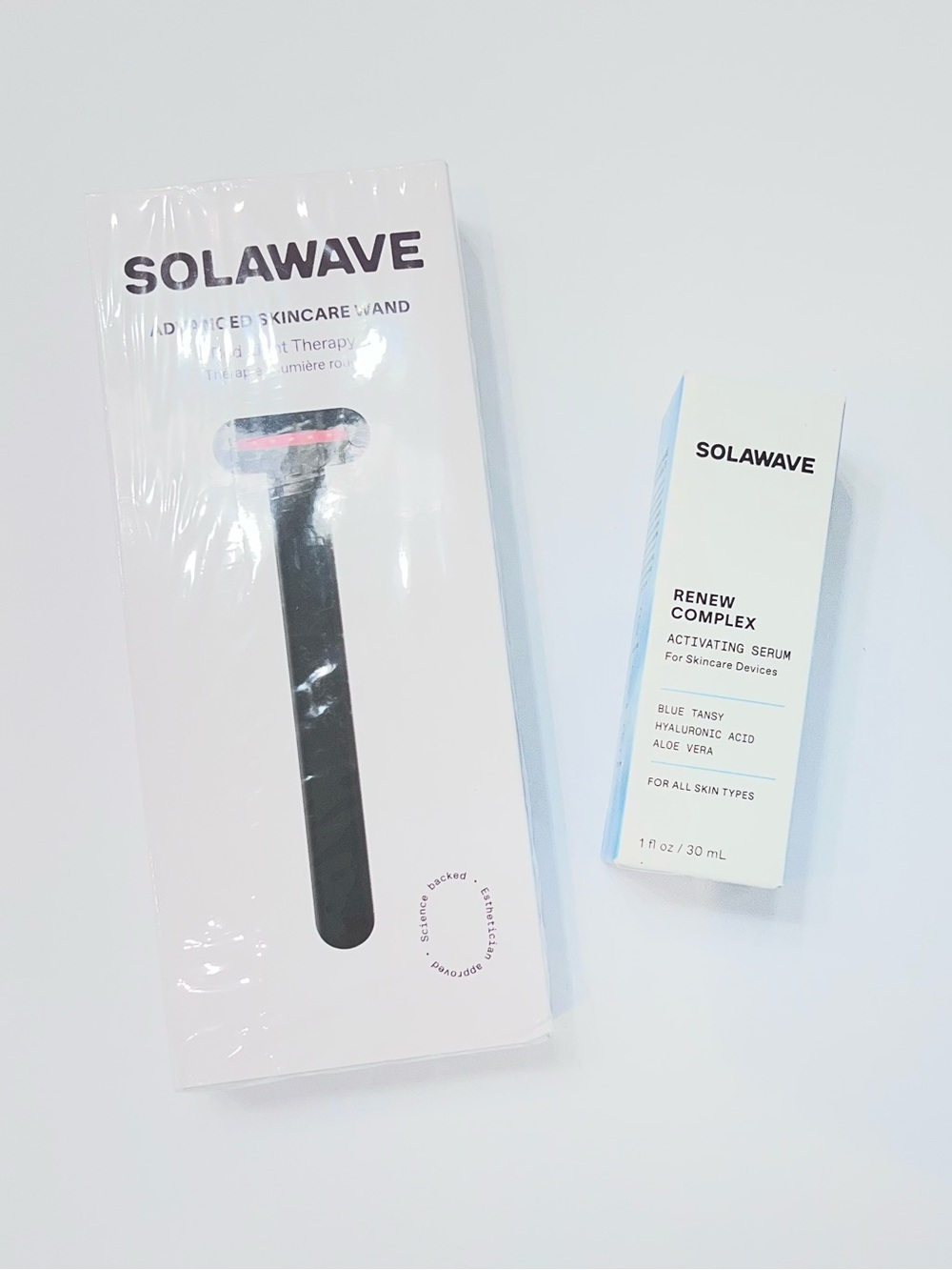 SOLAWAVE Advanced Skincare Wand + Renew Complex Serum — White & Black NWT